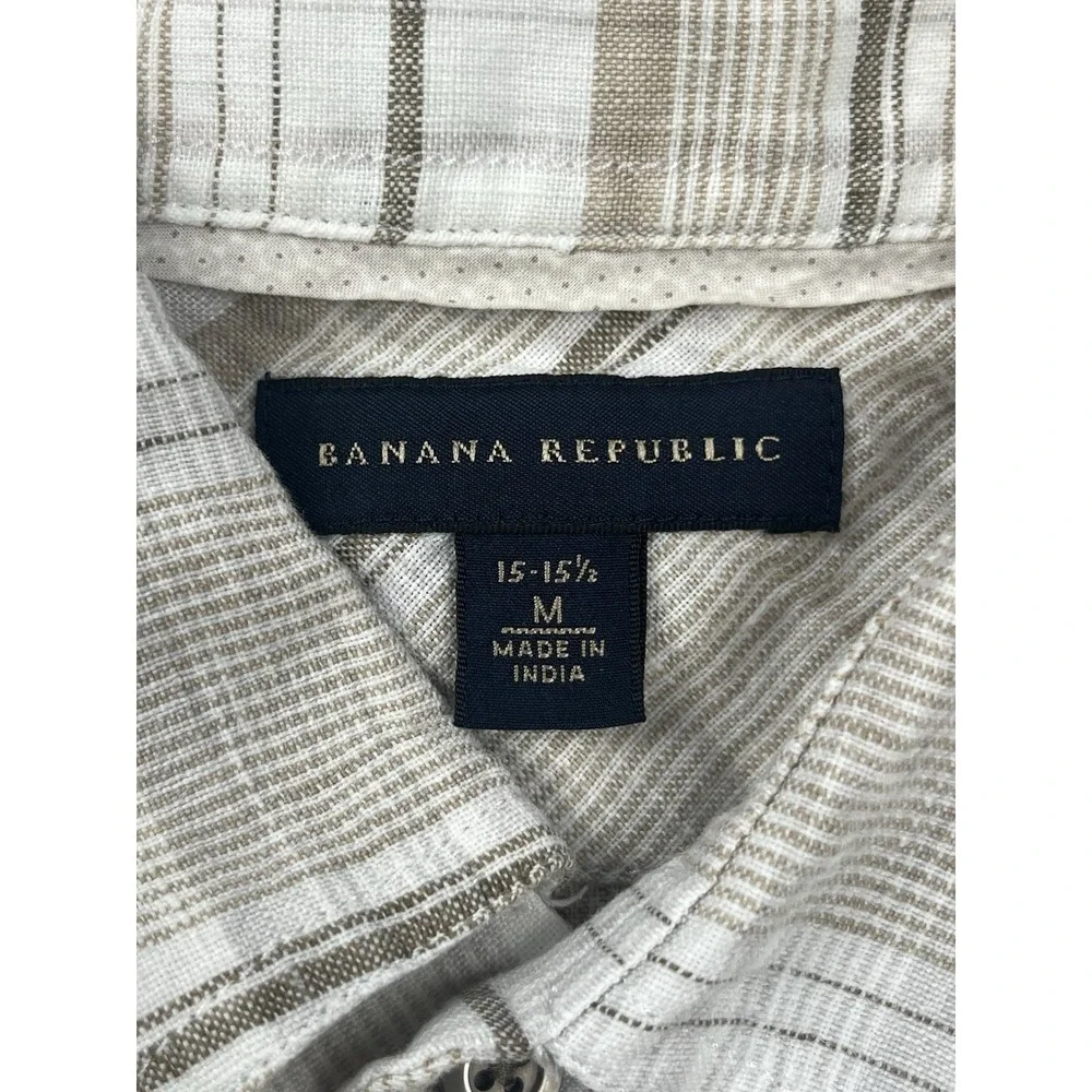 Banana Republic Men's Medium 100% Linen Short Sleeve Shirt Coastal Beige Brown